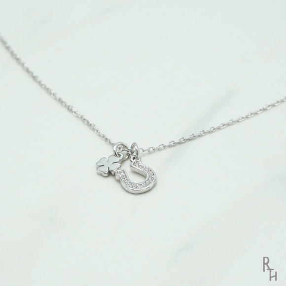 Road Trip Hippie Jewelry - Silver Lucky Horseshoe Shamrock Necklace | 925